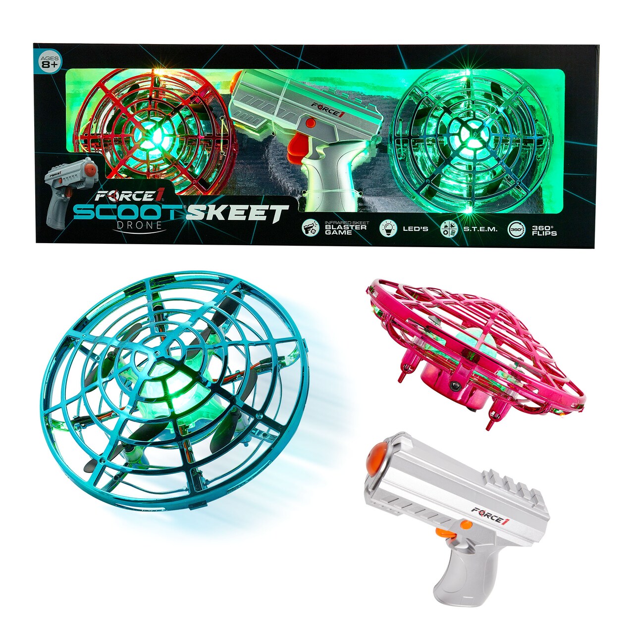 Force1 Scoot Skeet Drone Electronic Shooting Game For Kids and Adults- Pink/Blue